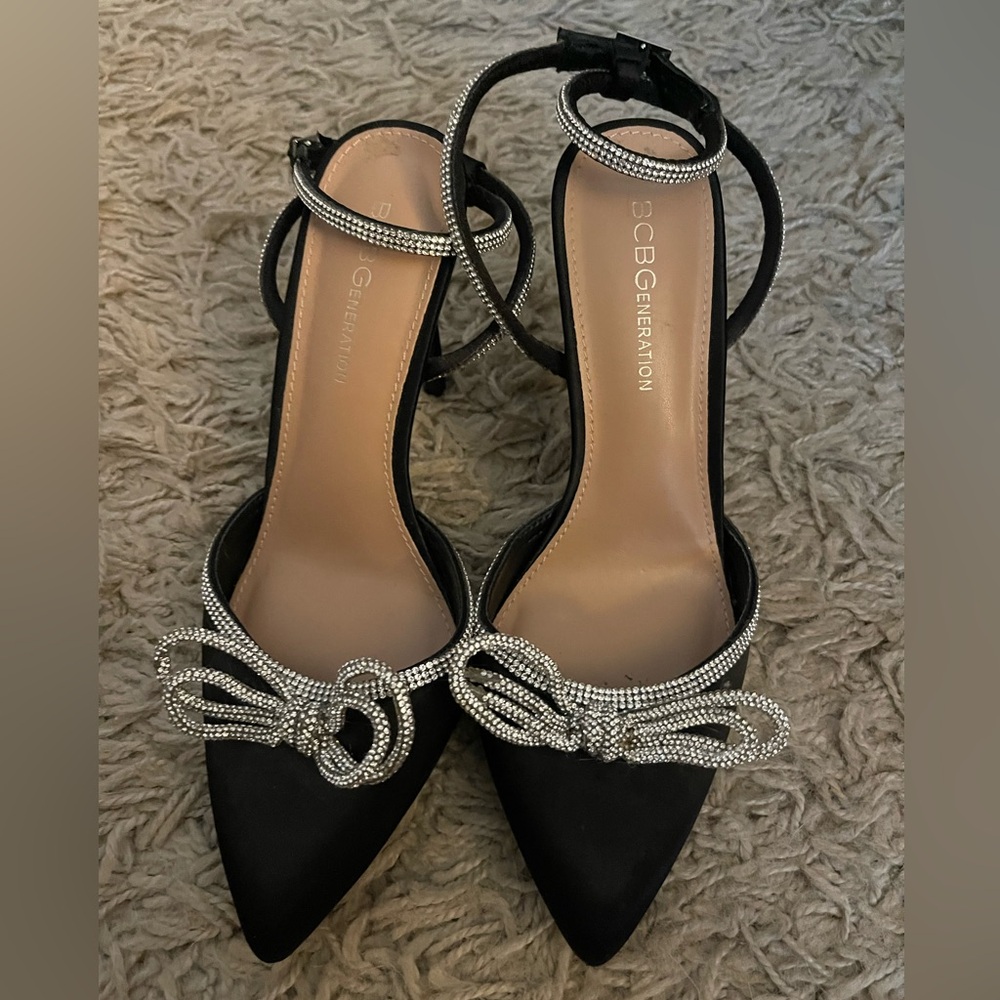 BCBGeneration Black Heels with Silver bow